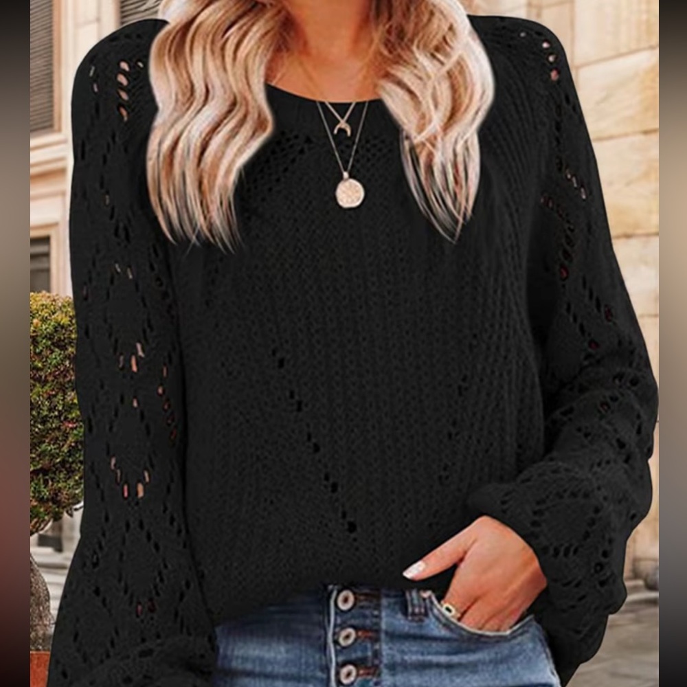 Open knit crochet oversized black sweater
